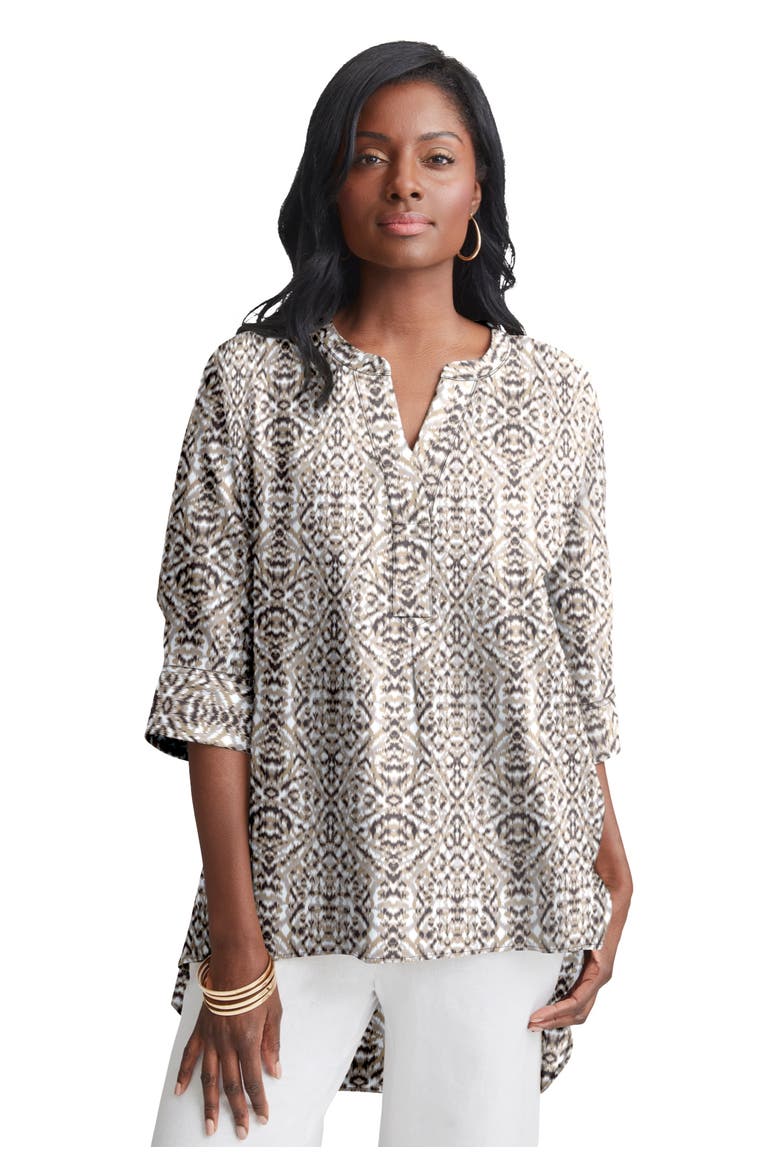 Hi Low Linen Tunic, Main, color, NEUTRAL AZTEC IKAT