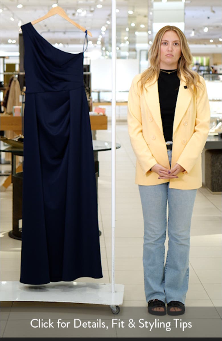 One-Shoulder Scuba Crepe Evening Gown, sales video thumbnail