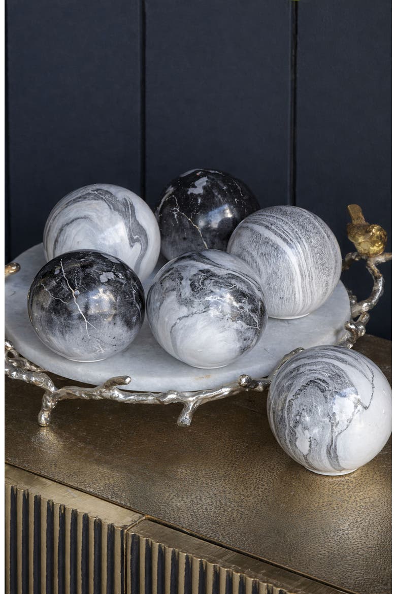 Set of 6 Marbleized Ball Accents, Alternate, color, GRAY