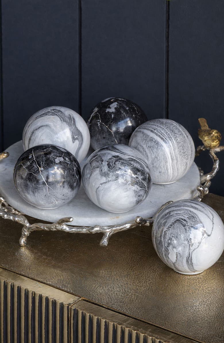 A & B Home Set of 6 Marbleized Ball Accents, Alternate, color, Gray
