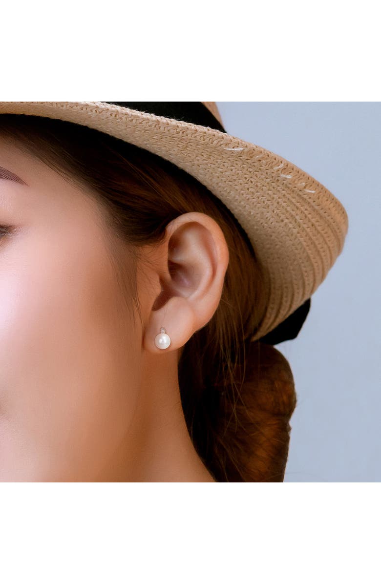 DELMAR Freshwater Pearl & Diamond Stud Earrings, Alternate, color, White