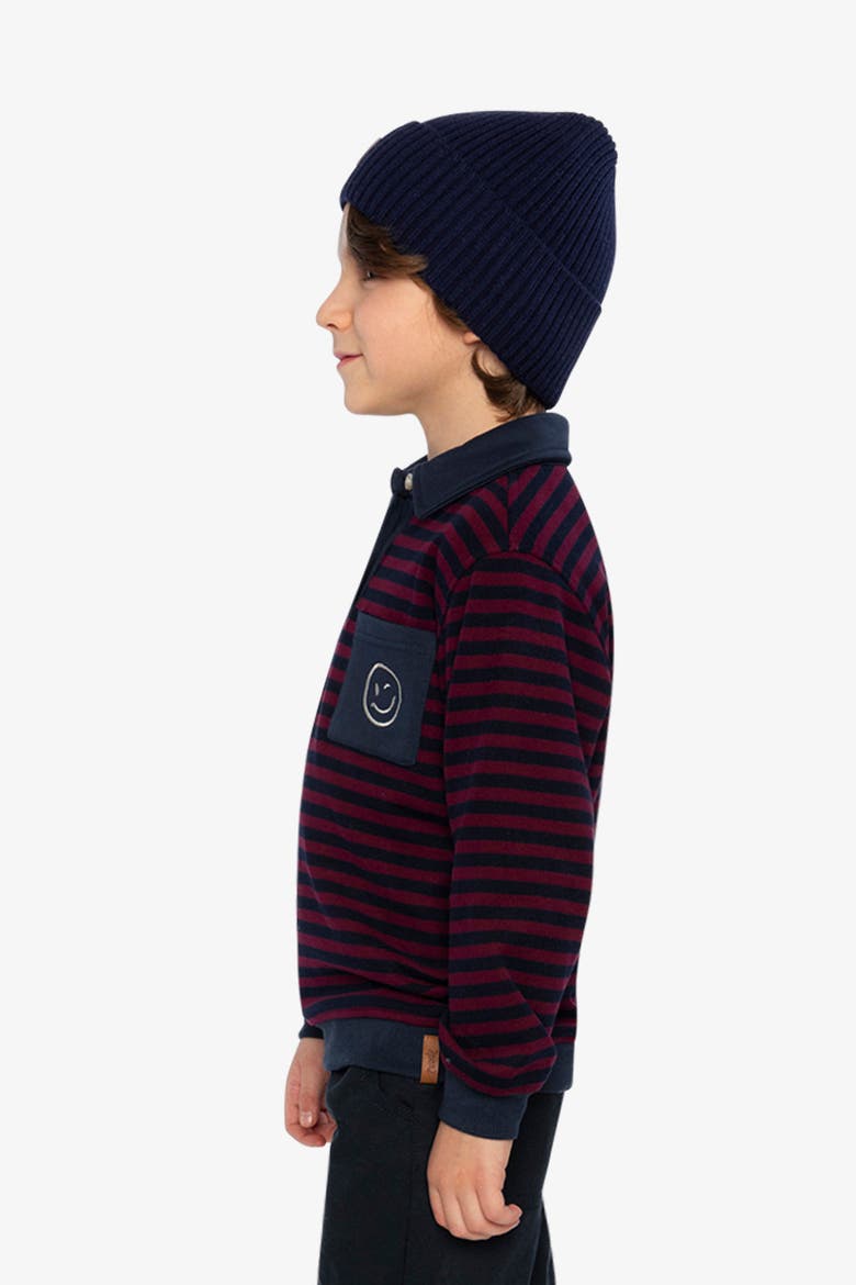 Brushed Jersey Polo Collar Smiley Pocket Top, Alternate, color, Red and Blue Stripes