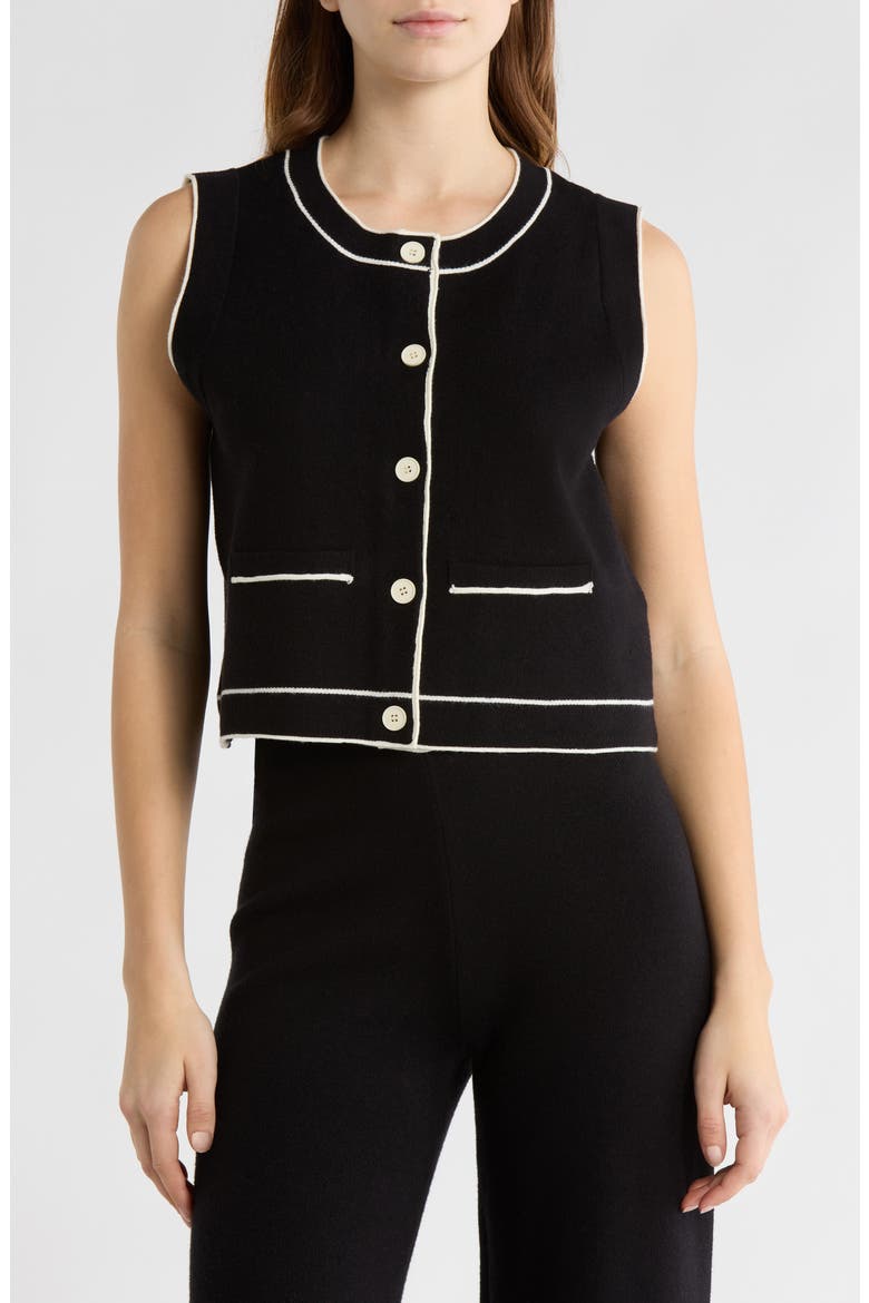 Button-Up Sweater Vest, Main, color, BLACK/ IVORY