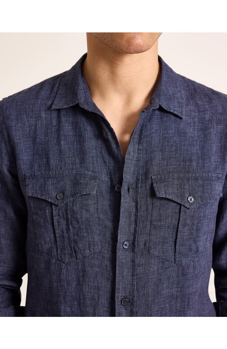 Orlebar Brown Colburn Lino Tailored Fit Linen Shirt with Chest Pockets, Alternate, color, Night Iris