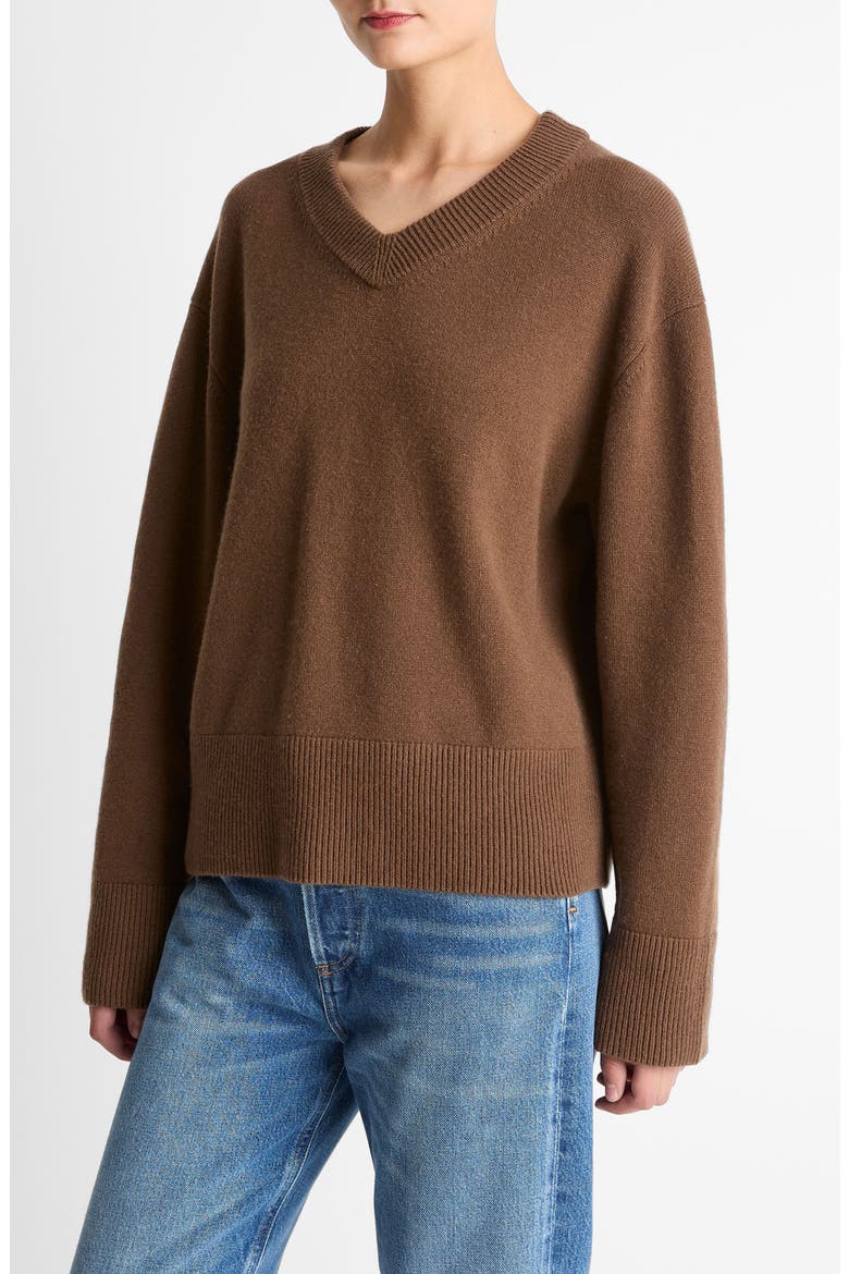Wool & Cashmere V-Neck Sweater, Alternate, color, HAZELNUT