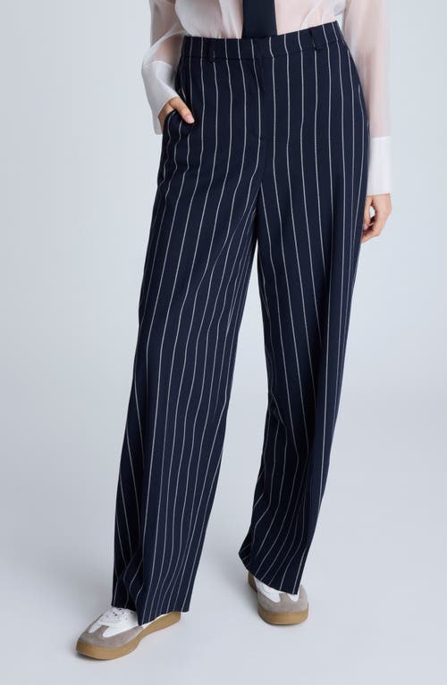 Kenneth Cole High Waist Stripe Wide Leg Pants In Blue