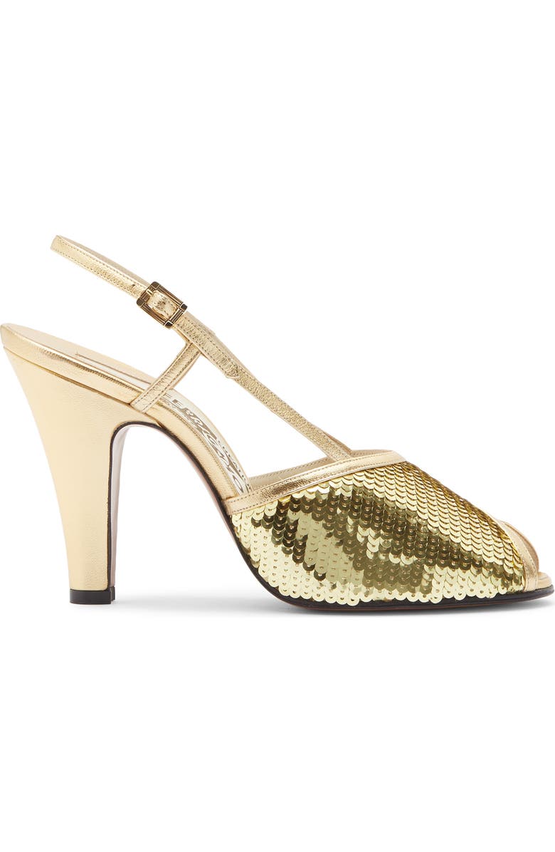 FERRAGAMO Vicever Sequin Slingback Sandal, Alternate, color, Gold