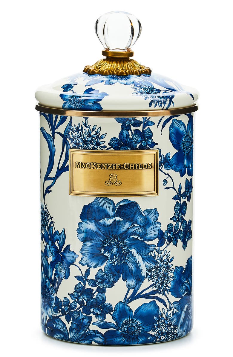 MACKENZIE CHILDS Royal English Garden Large Enameled Steel Canister, Main, color, Royal
