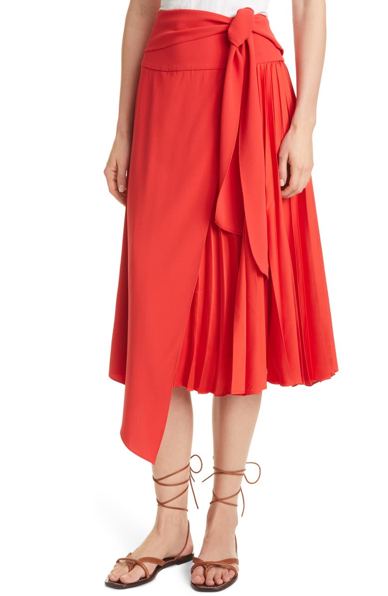 Alice + Olivia Zabana Asymmetrical Pleat Midi Skirt, Alternate, color,