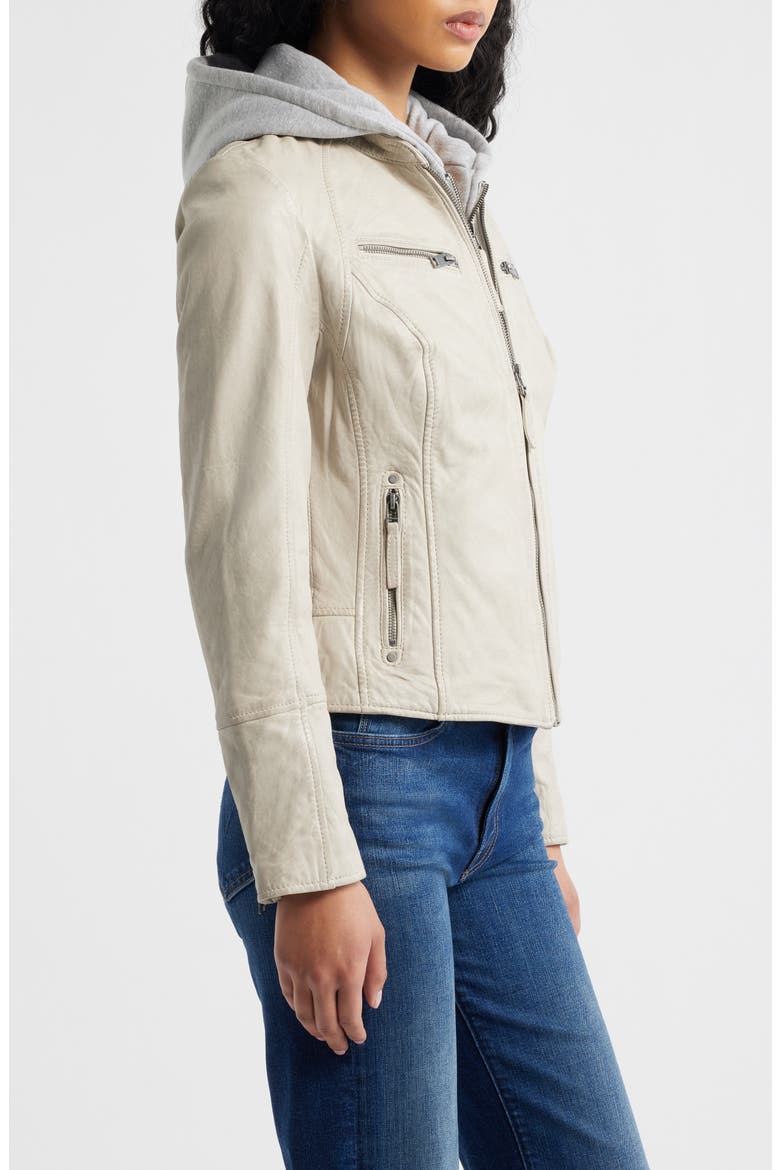 Nola Leather Jacket with Removable Hoodie, Alternate, color, OFF WHITE