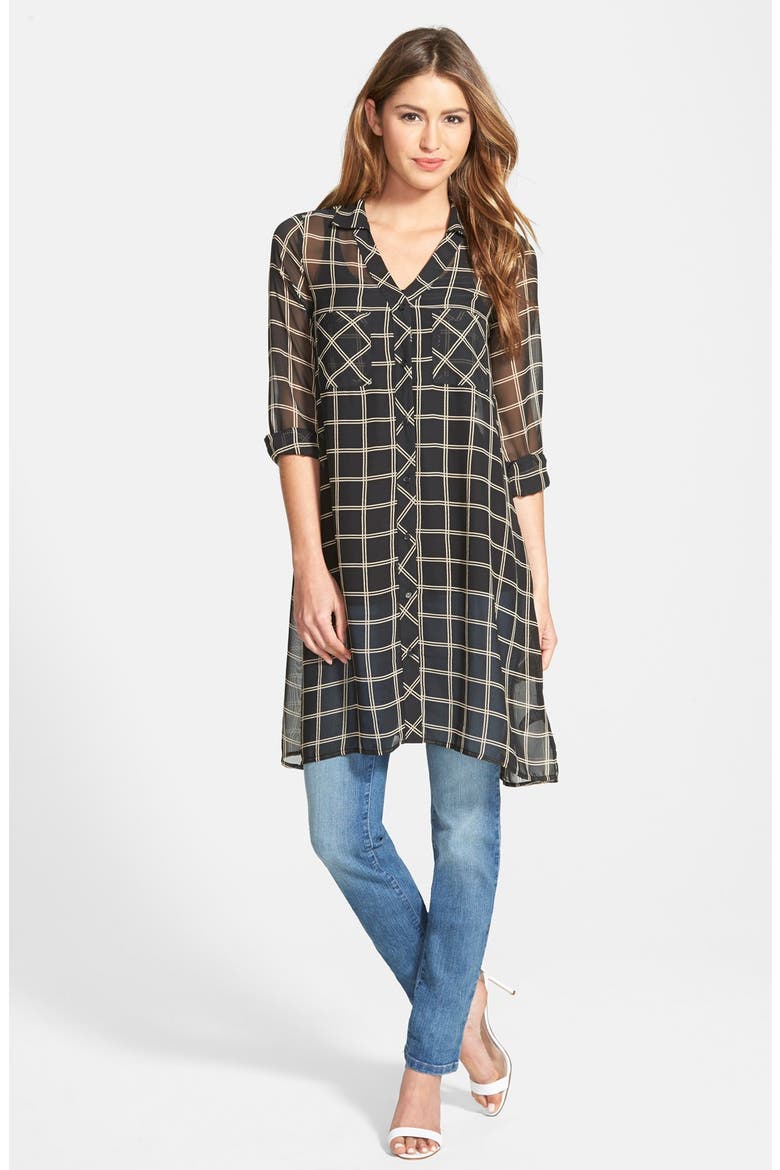 Plaid Chiffon Tunic, Alternate, color, GOLD/ BLACK PLAID