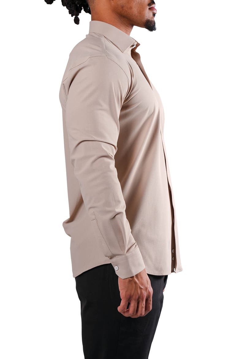 Fibonacci Off White Micropattern Stretch Cotton Blend Button-Up Shirt, Alternate, color, EURO BEIGE BROWN