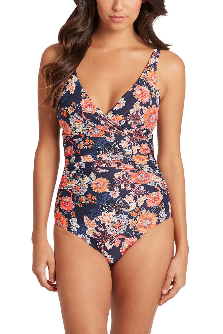 Cross Front Multifit One-Piece Swimsuit, Main, color, NIGHT SKY