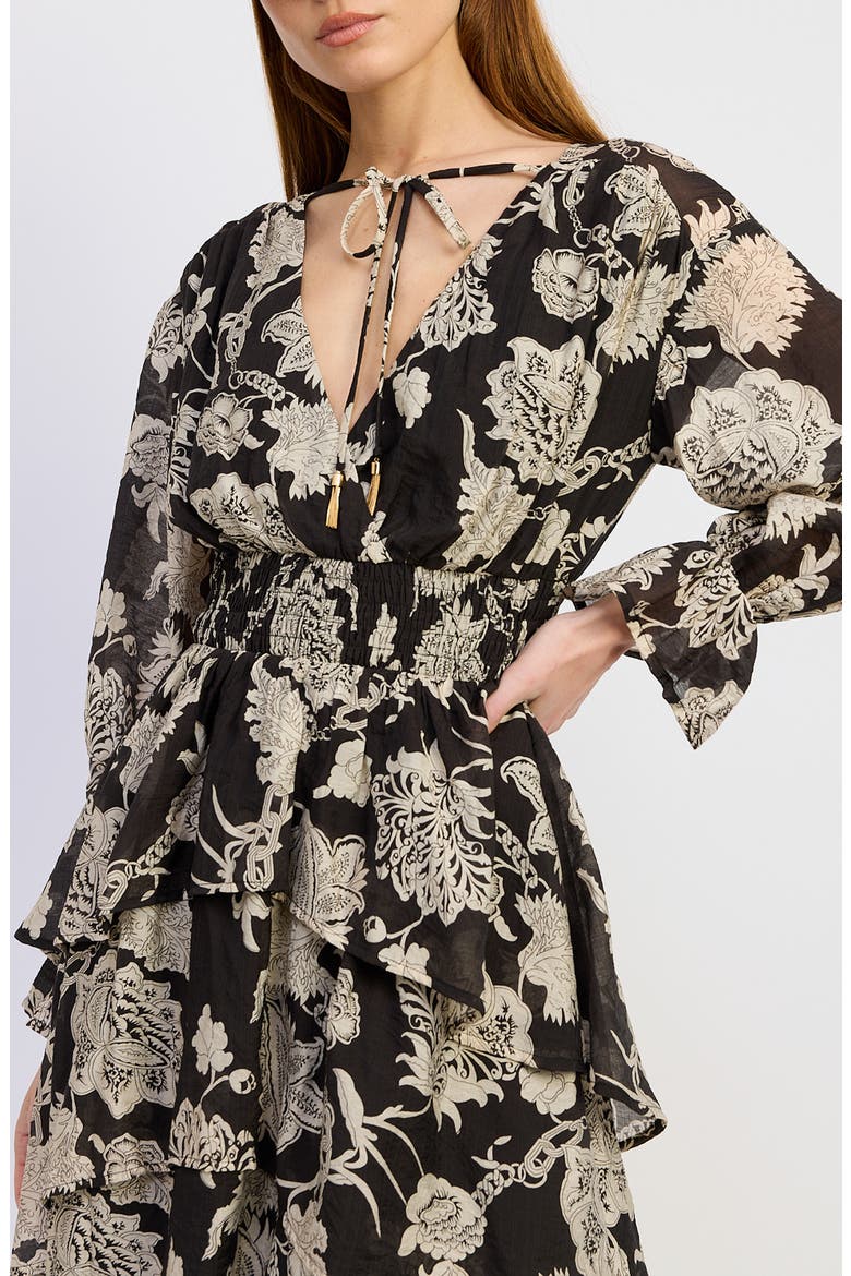 Elisabet Ruffle Long Sleeve High-Low Maxi Dress, Alternate, color, BLACK/ IVORY