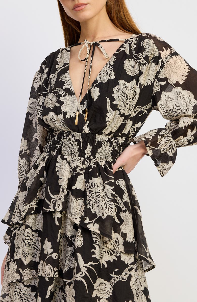 En Saison Elisabet Ruffle Long Sleeve High-Low Maxi Dress, Alternate, color, Black/ Ivory