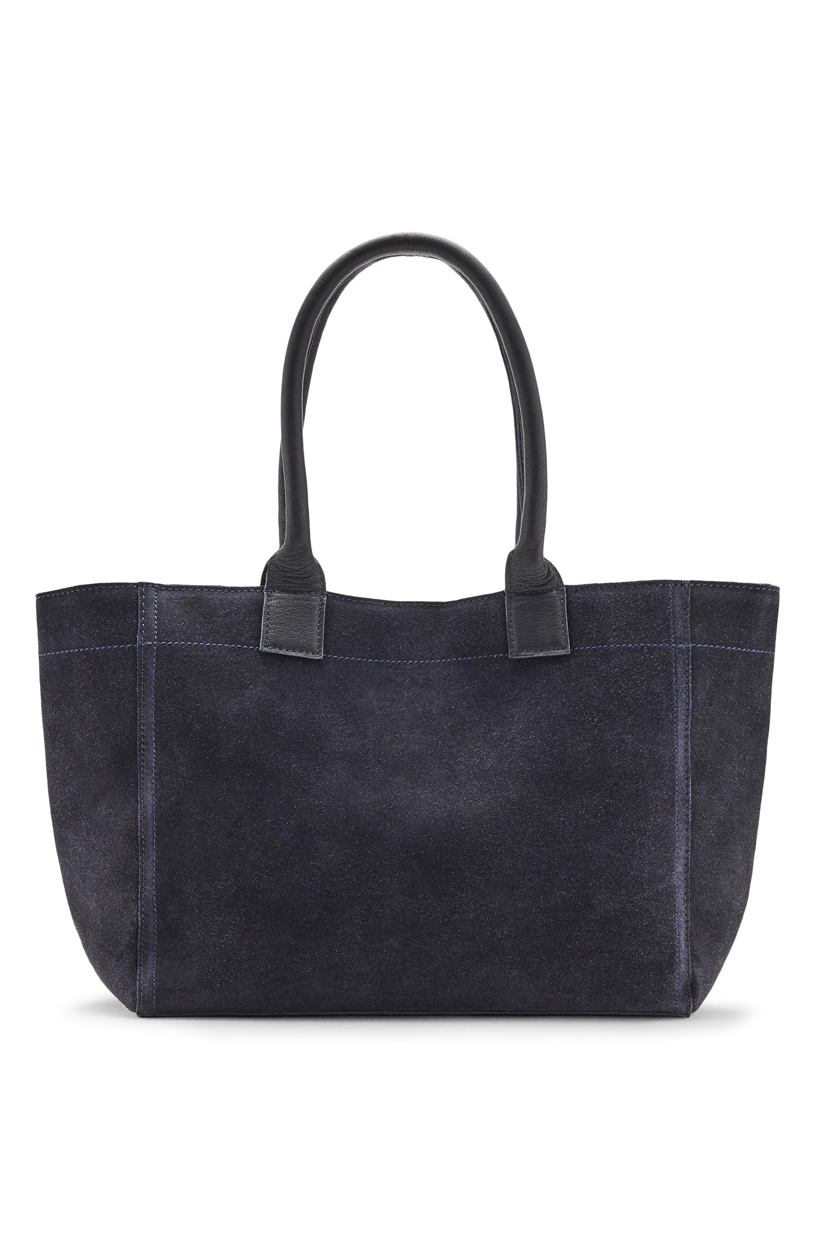 Suede Leather Tote, Main, color, NAVY
