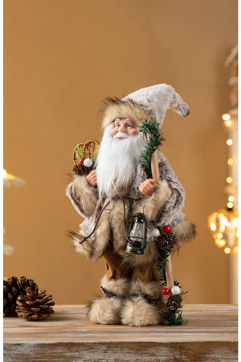 Faux Fur Christmas Woodland Santa Figurine, Alternate, color, Brown