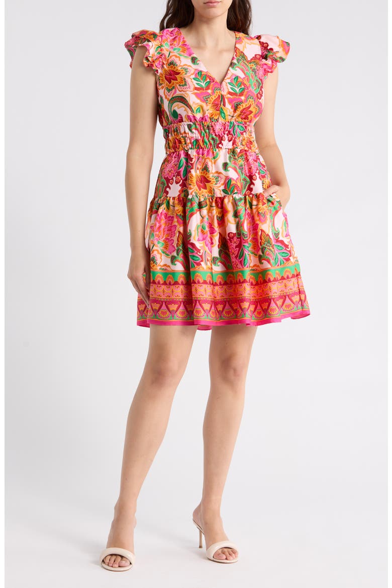 Cap Sleeve Fit & Flare Minidress, Main, color, PINK MULTI