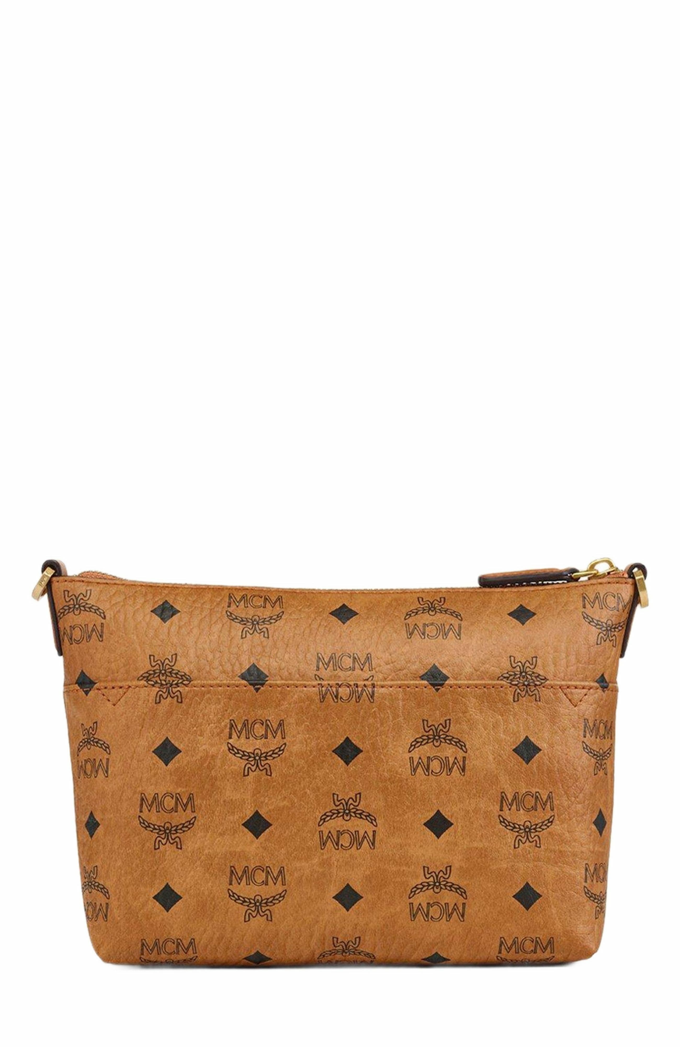 MCM Aren Crossbody in Visetos, Alternate, color, Cognac