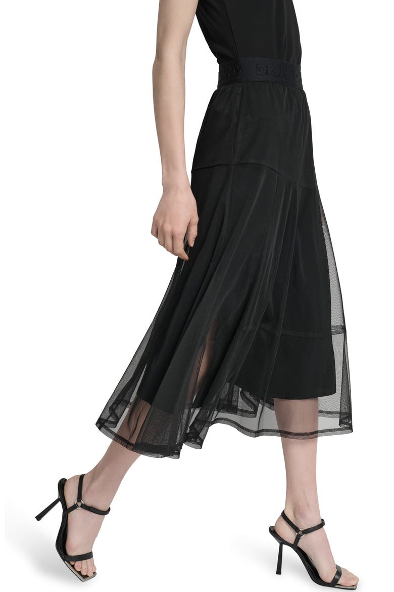 Layered Mesh Midi Skirt, Alternate, color, BLACK