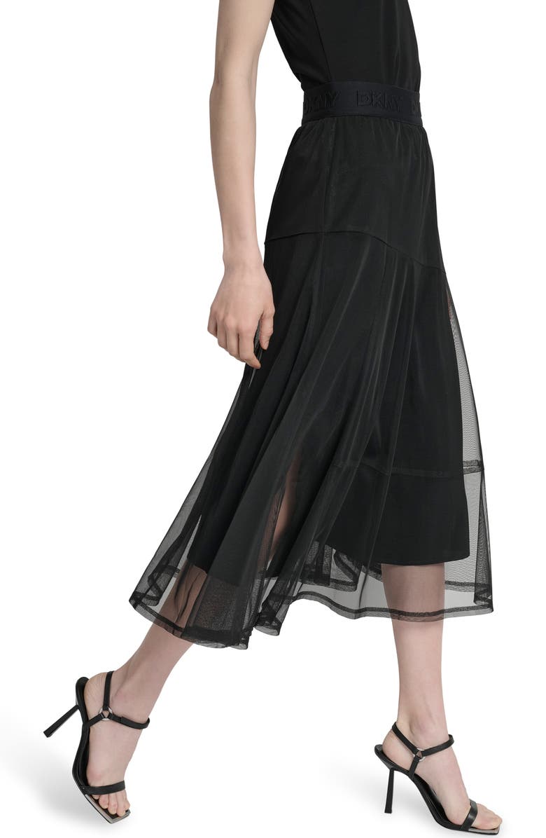 DKNY Layered Mesh Midi Skirt, Alternate, color, Black