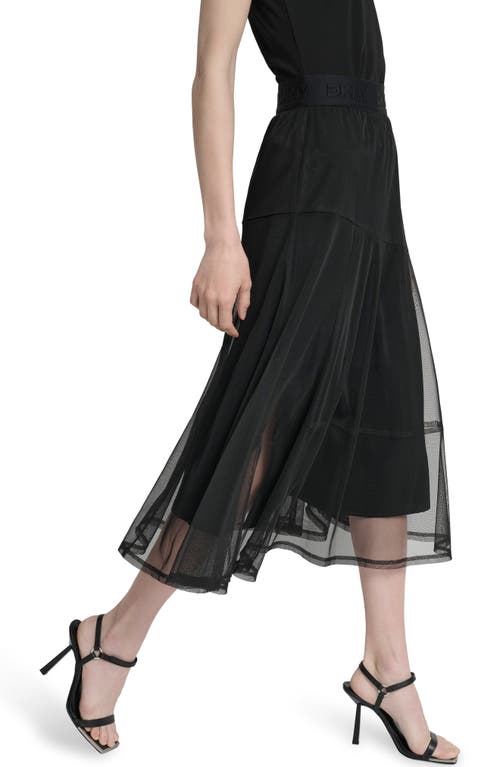 Dkny Leopard Print Shirt Mesh Midi Skirt In Black