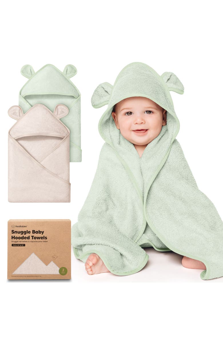 KeaBabies 2-Pack Snuggle Hooded Towels, Main, color, Sage