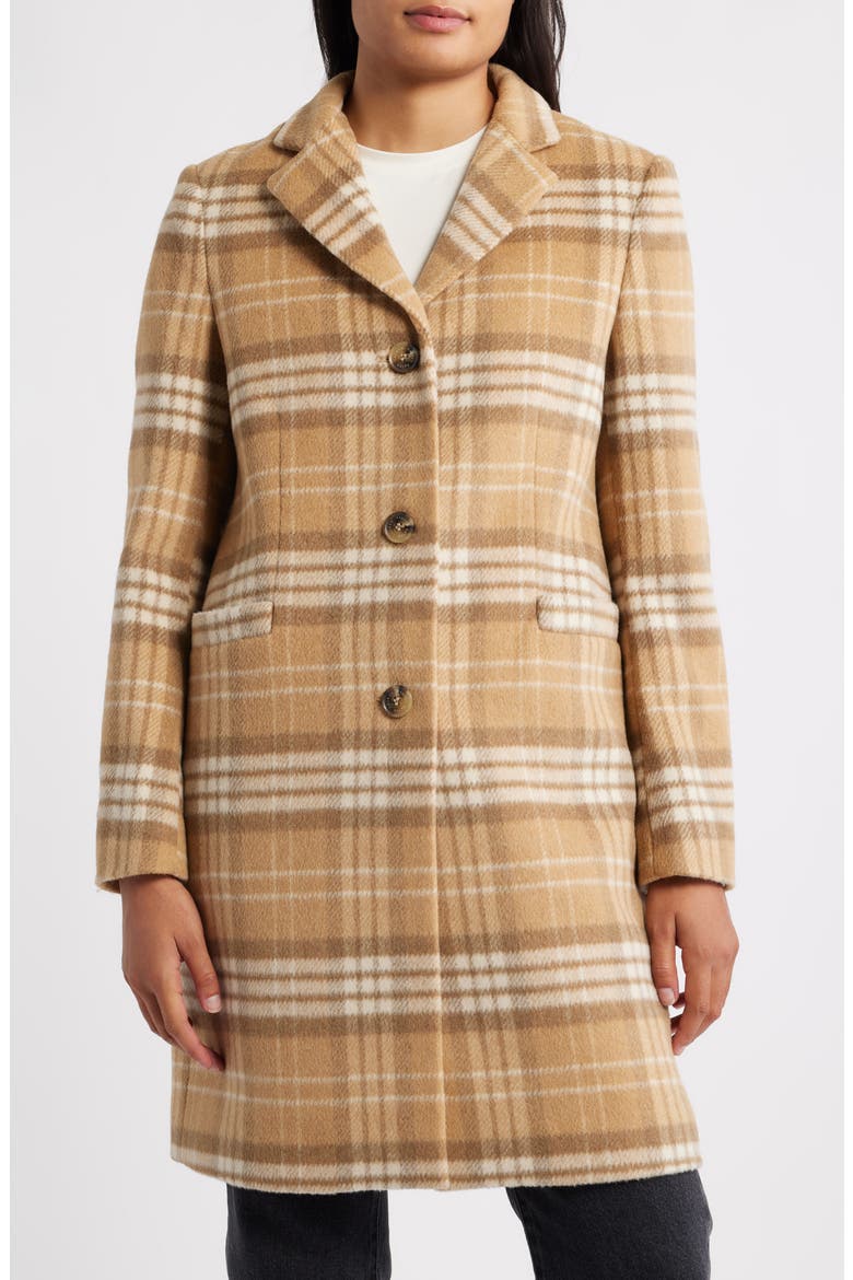 Longline Wool Blend Coat, Alternate, color, CAMEL PLAID
