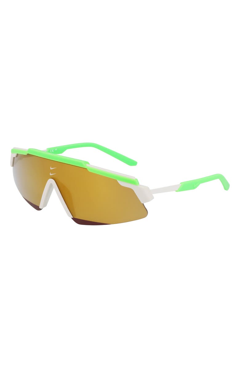 Nike Marquee M 66mm Oversize Shield Sunglasses, Alternate, color, Green Strike/ Bronze Mirror