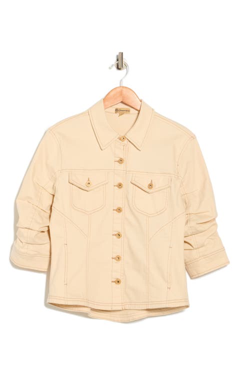 Cinch Sleeve Denim Jacket