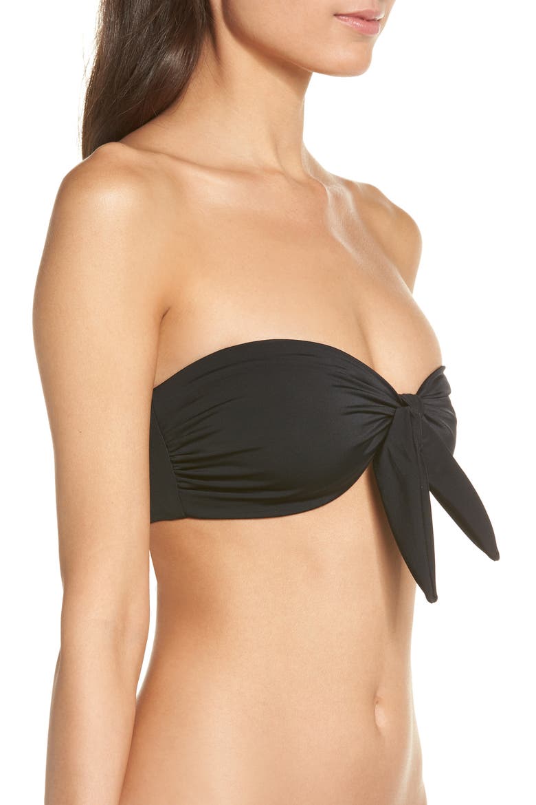 Riviera Tie Front Bandea Bikini Top, Alternate, color, BLACK