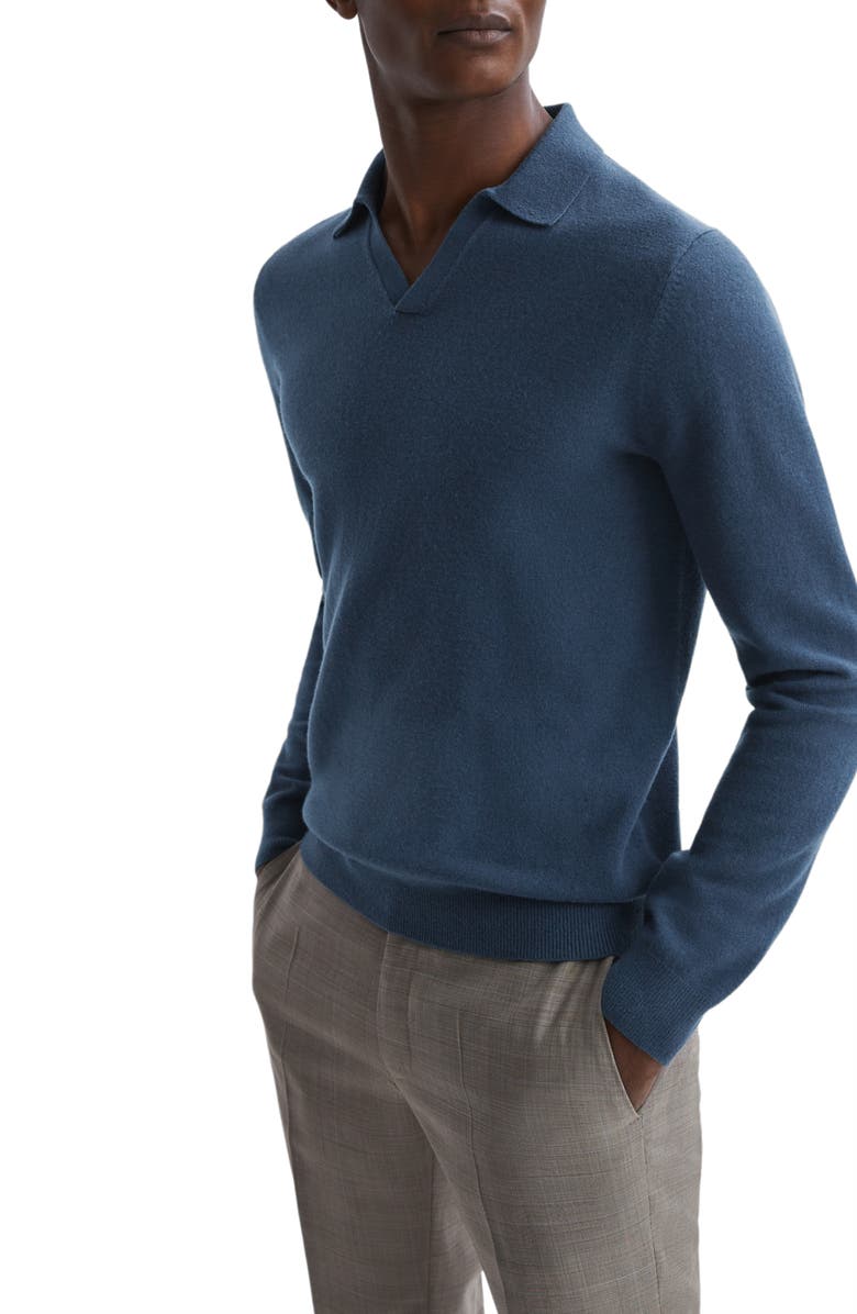 Reiss Swifts Johnny Collar Wool Sweater, Main, color, Petrol Blue