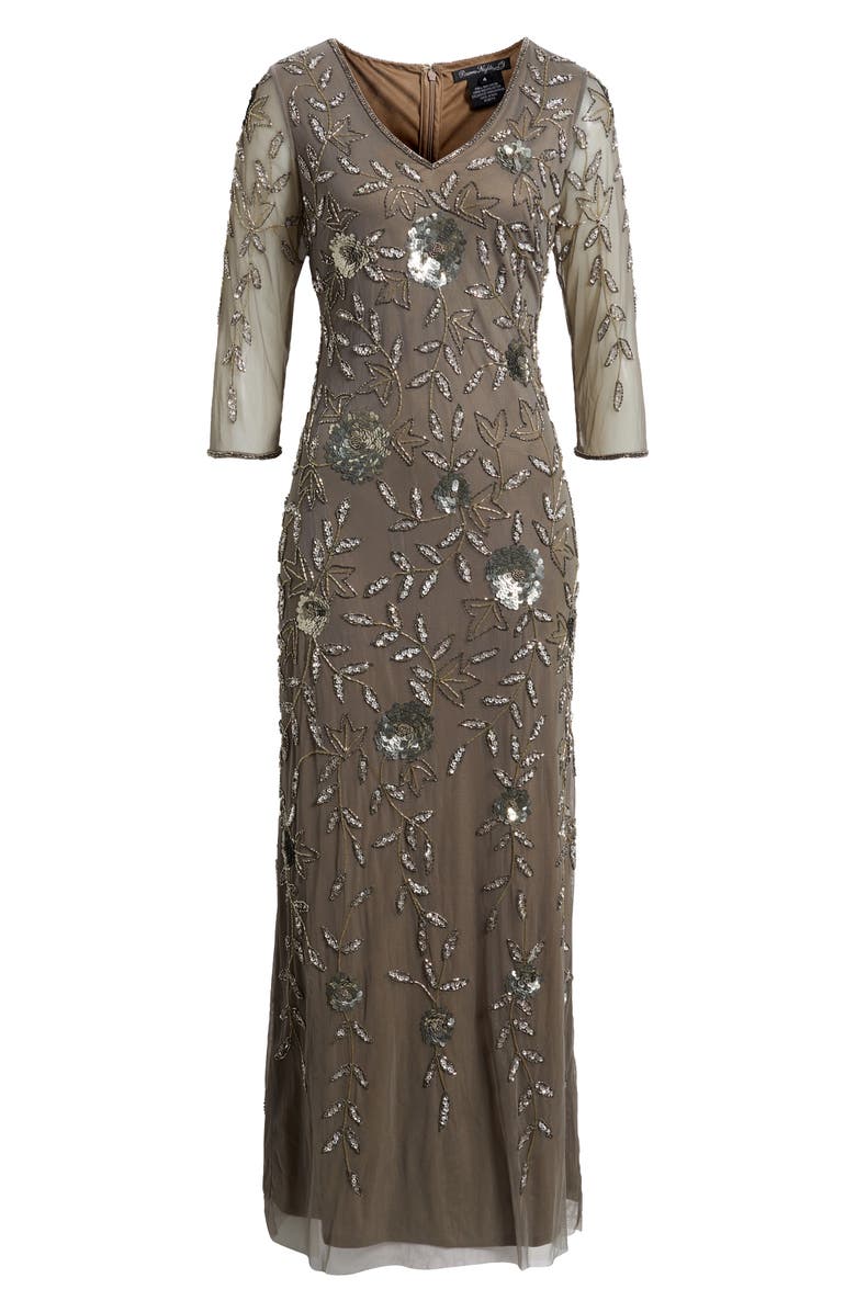Pisarro Nights Sequin & Bead Gown, Alternate, color, Mocha