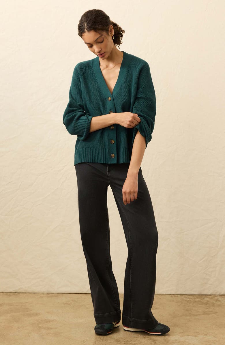 Faherty Jackson Rib V-Neck Cotton Blend Cardigan, Alternate, color, Seamoss