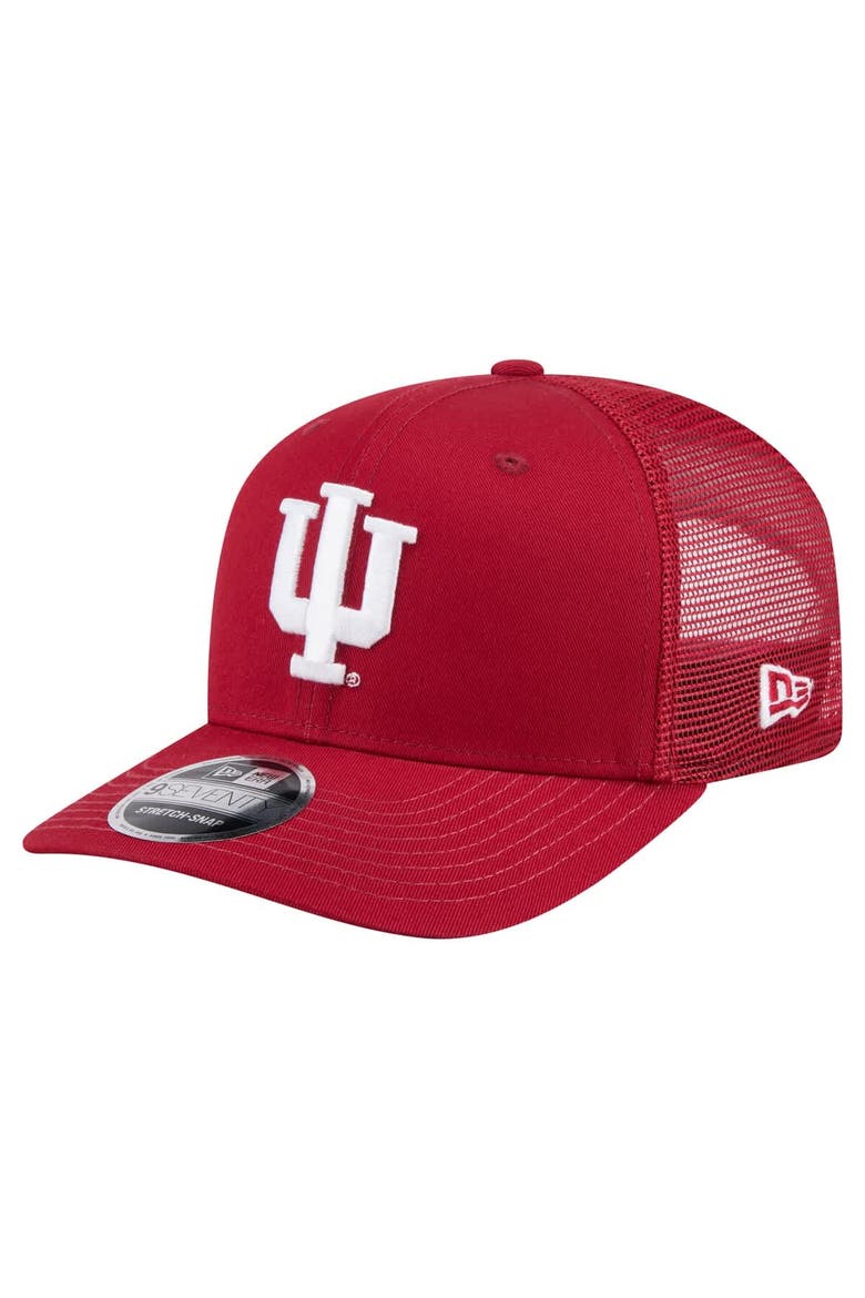 Men's New Era Crimson Indiana Hoosiers Primary 9SEVENTY Trucker Stretch-Snap Hat, Main, color, Crimson