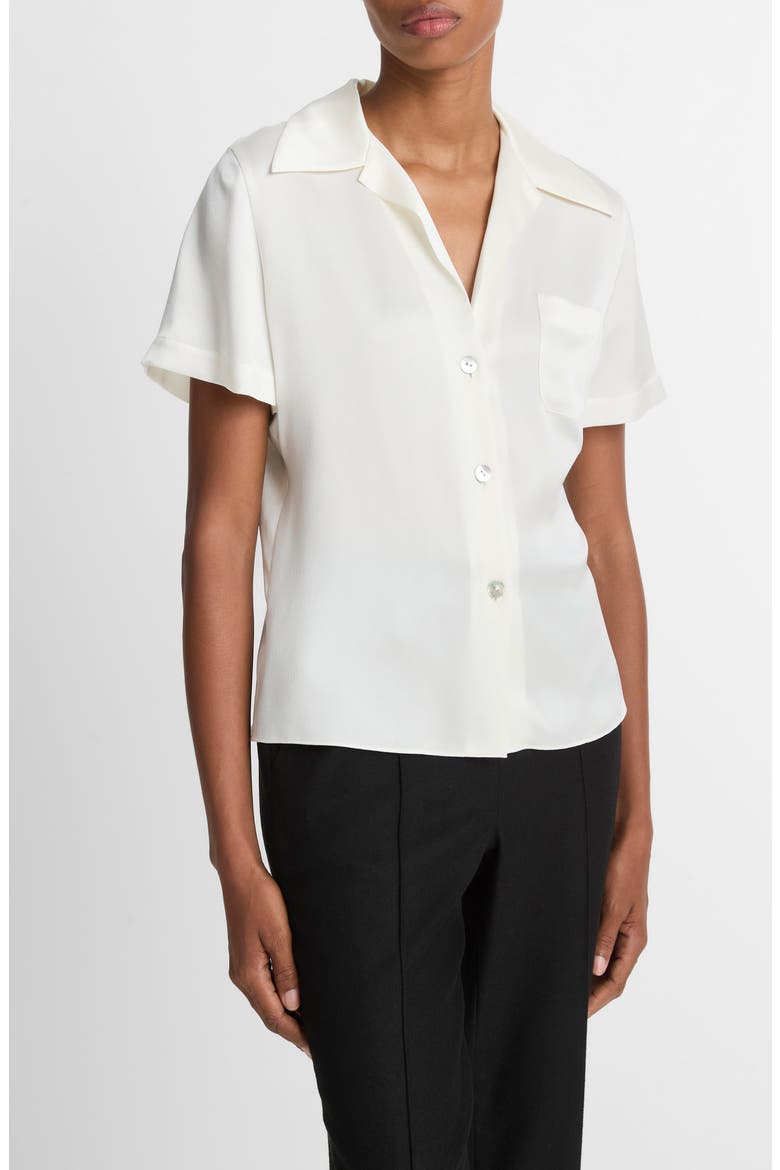 Short Sleeve Silk Button-Up Shirt, Alternate, color, OFF WHITE