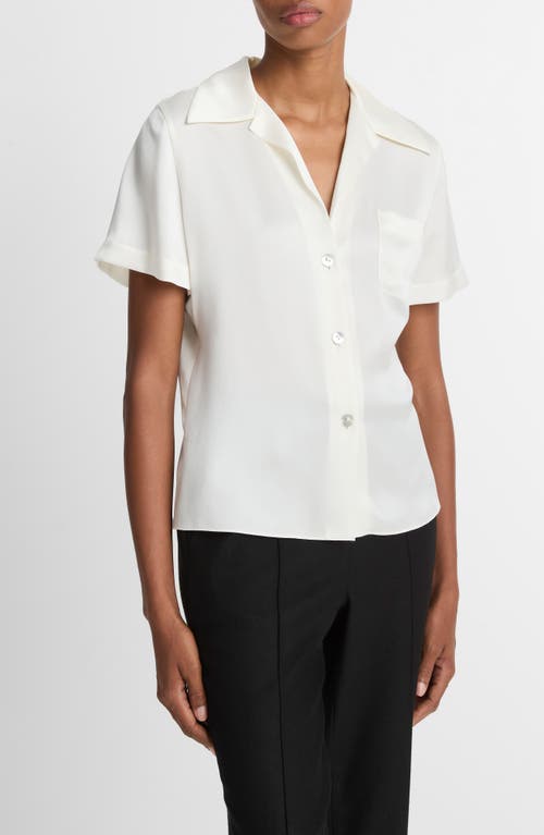 Vince Short Sleeve Silk Button-up Shirt In White