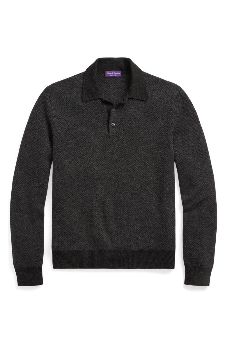 Ralph Lauren Purple Label Herringbone Cashmere Polo Sweater, Alternate, color,