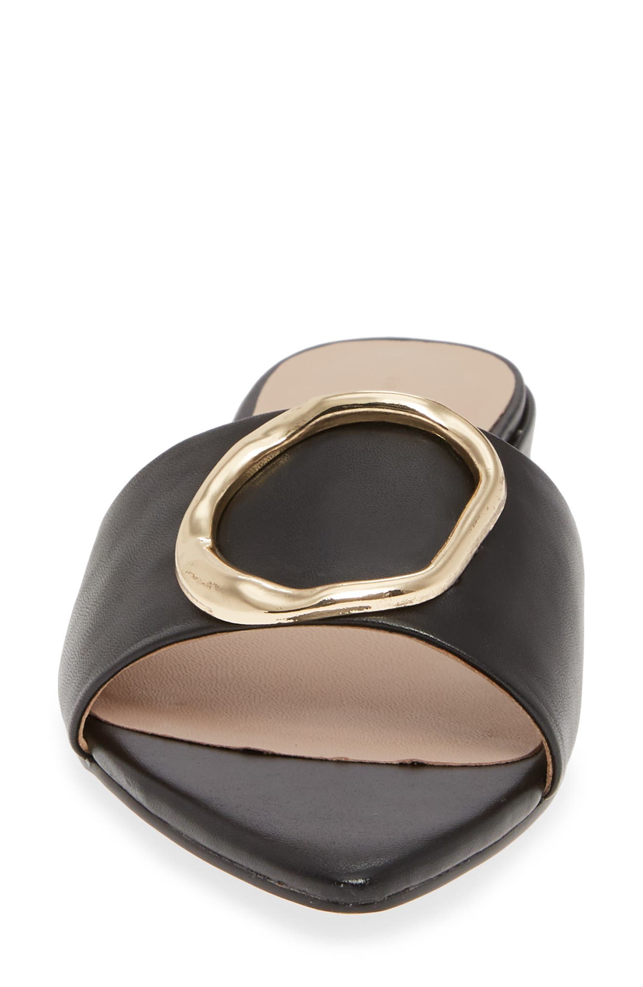 Cassie Pointy Toe Slide Sandal, Alternate, color, BLACK LEATHER