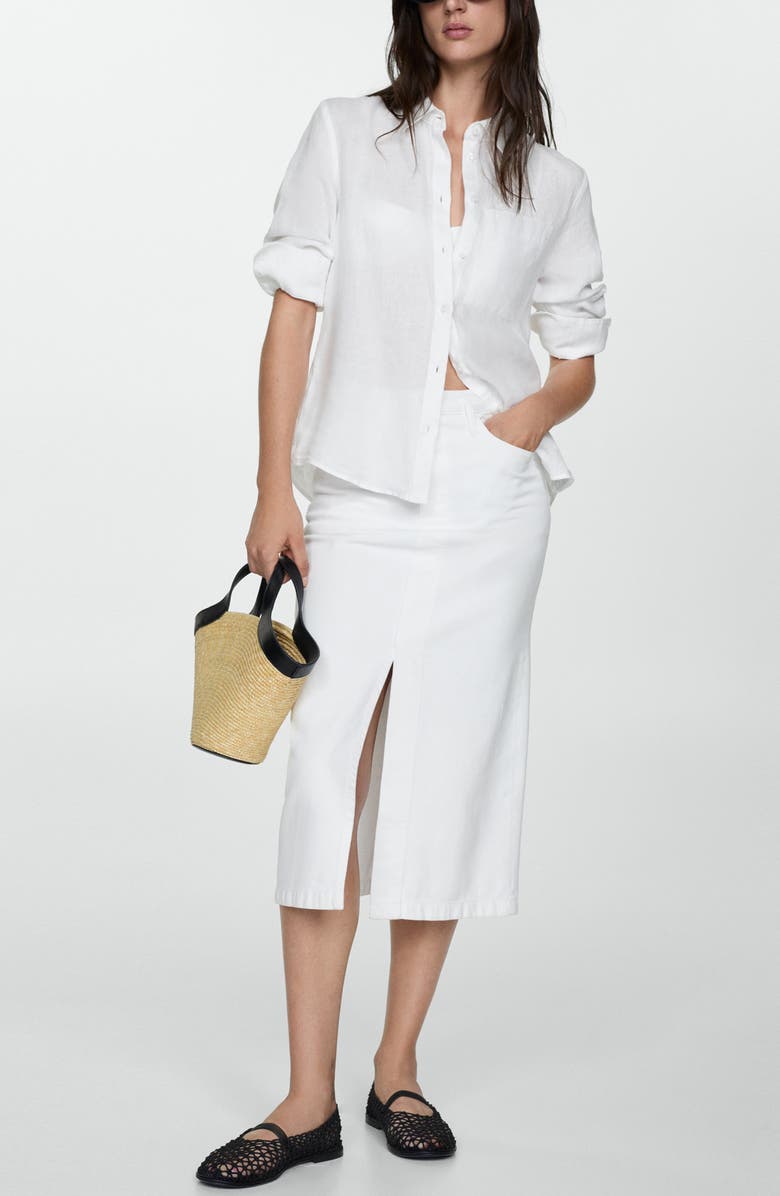 MANGO Front Slit Denim Midi Skirt, Alternate, color, 