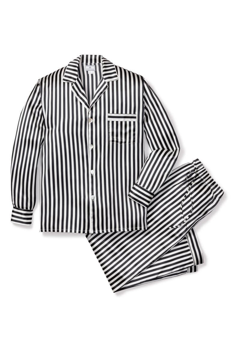 Petite Plume Bengal Stripe Silk Pajamas, Alternate, color, Black