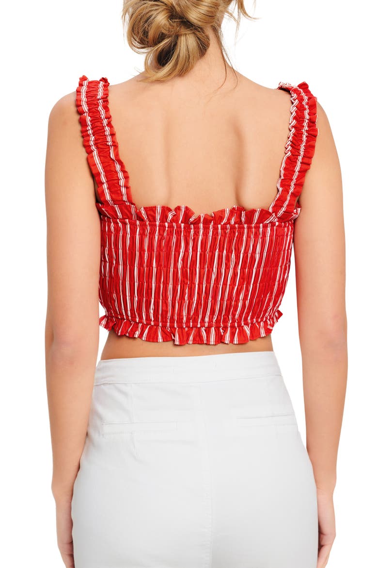 Stripe Smocked Crop Top, Alternate, color, RED/ WHITE