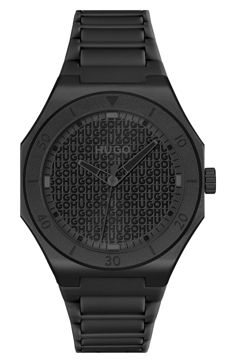 BOSS Grail Silicone Strap Watch, 42mm, Main, color, Black