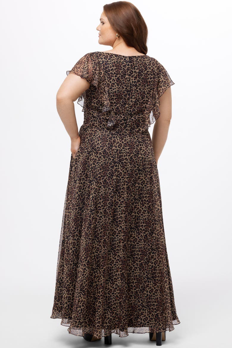 Short Sleeve V-Neck Plus Size Animal Print Dress with Slit, Alternate, color, Animal Print