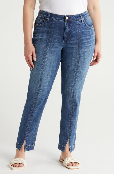 Stevie Split Hem Mid Rise Straight Leg Jeans (Evaluate) (Plus)