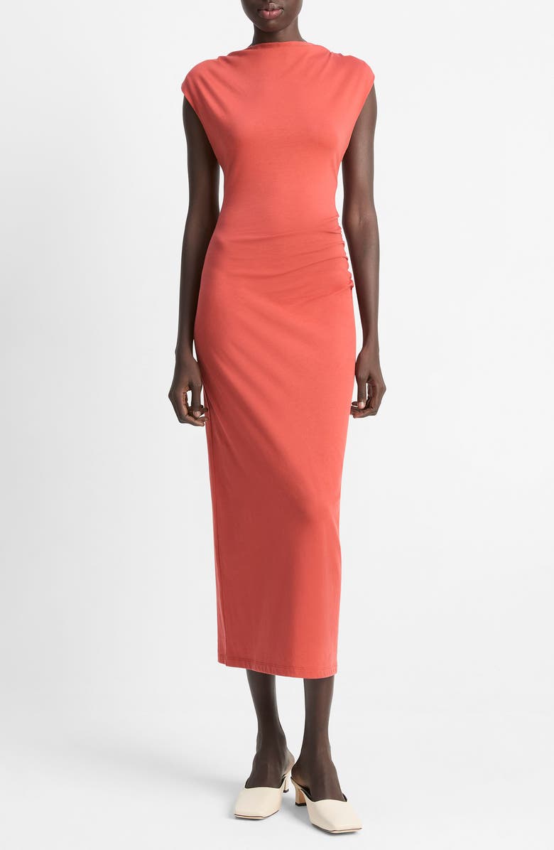 Vince Cowl Neck Pima Cotton Midi Dress, Main, color, Brick Rose