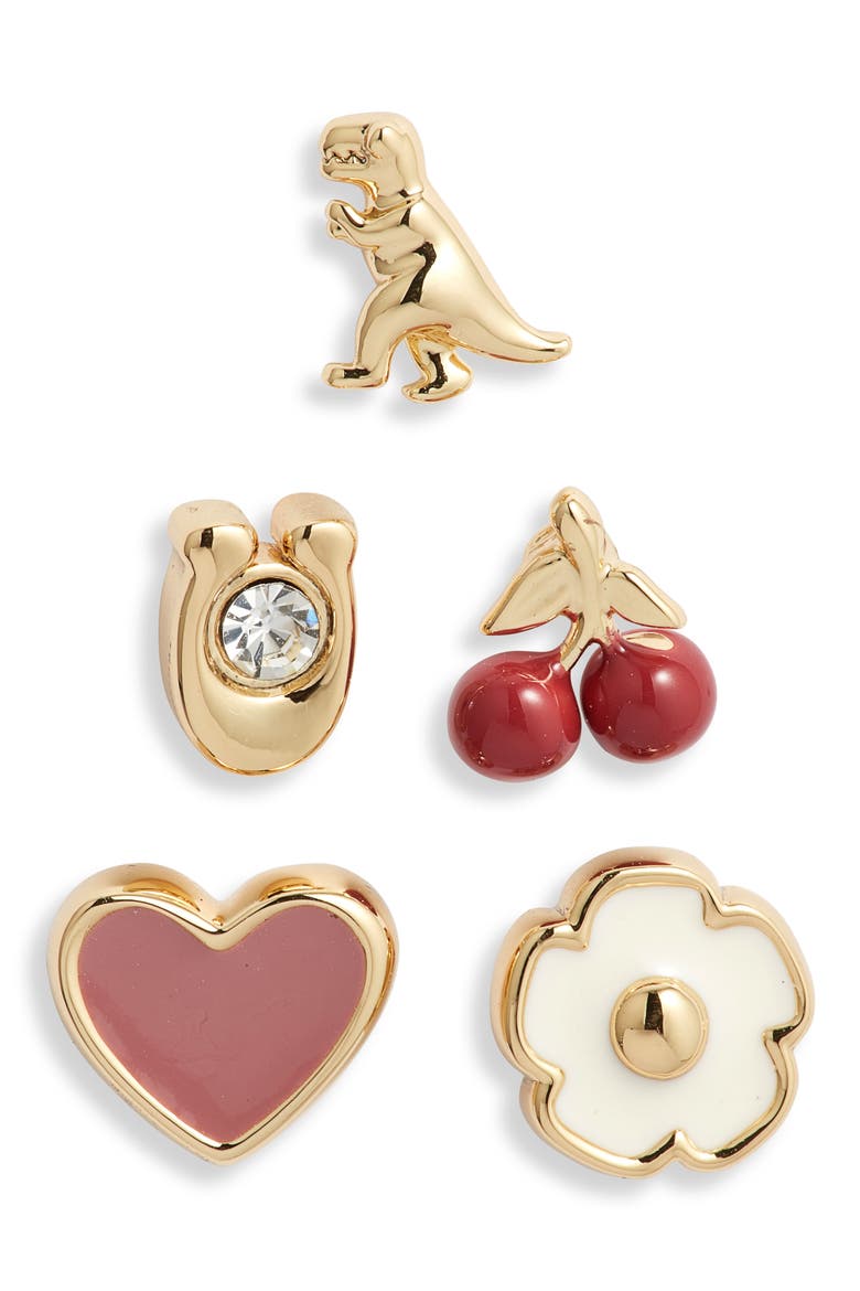 Mixed Motif Set of 5 Stud Earrings, Main, color, PINK MULTI/ GOLD