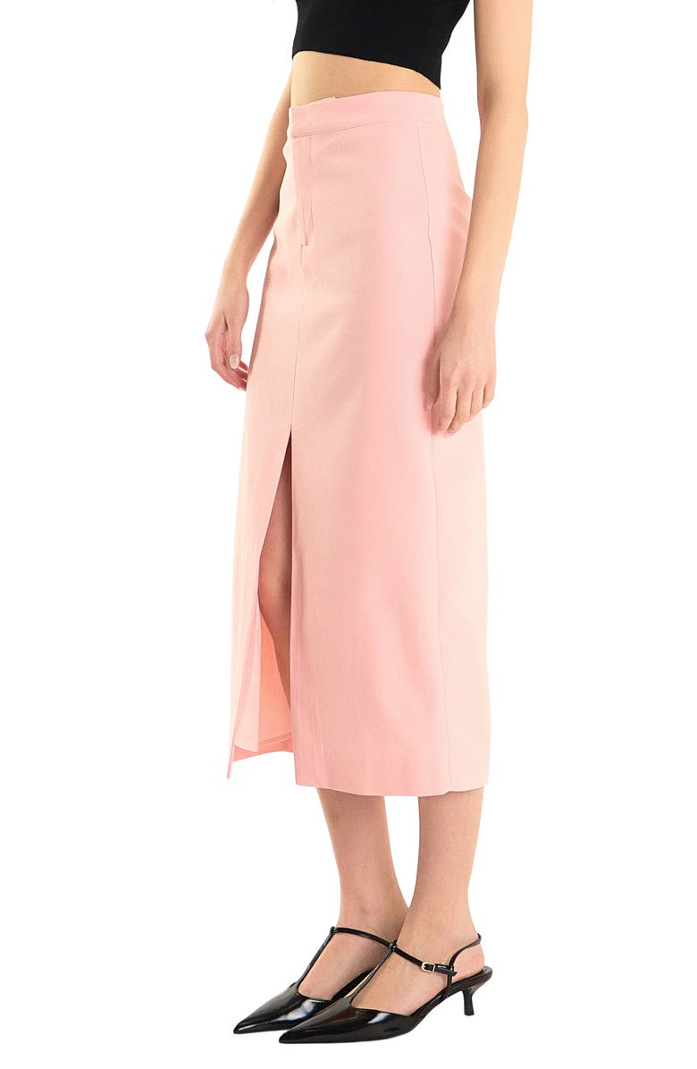 Endless Rose Front Slit Linen Blend Midi Skirt, Alternate, color, Pink
