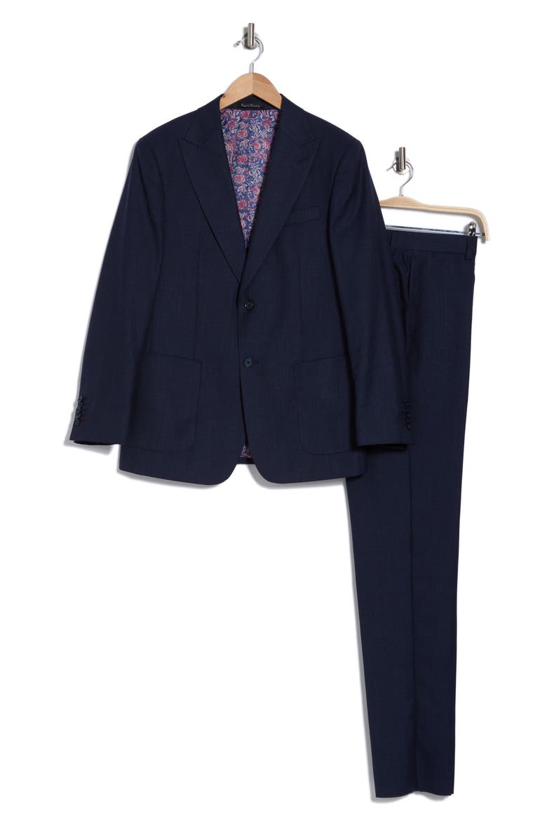 Peaked Lapel Wool Blend Two-Piece Suit, Alternate, color, NAVY