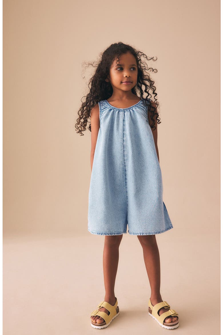 Kids' Denim Romper, Alternate, color, BLUE